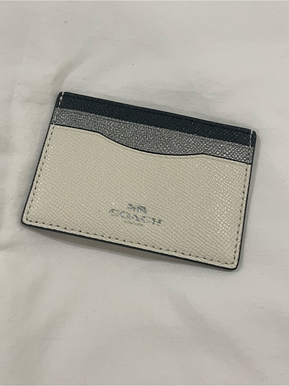 Coach Tricolor Slim Card Holder in White, Gray and Black